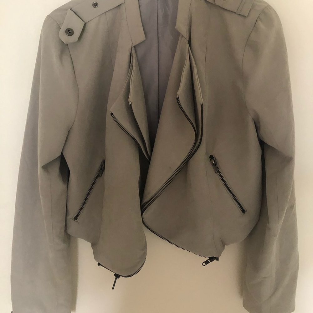 Grey suede moto jacket